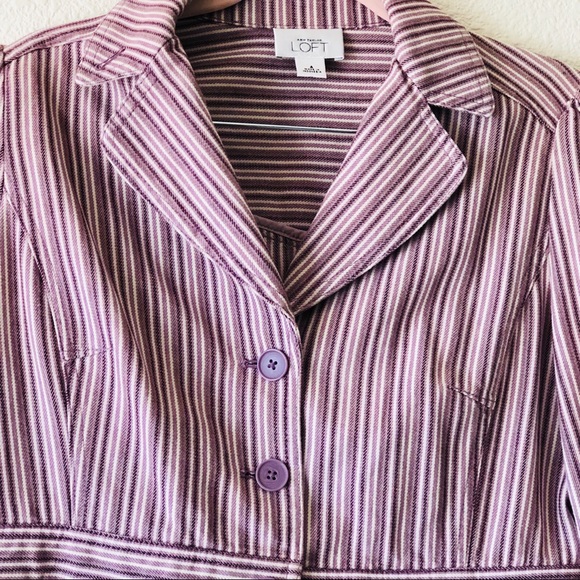 Ann Taylor Loft Striped Purple Cotton Blazer 4 - Picture 4 of 5